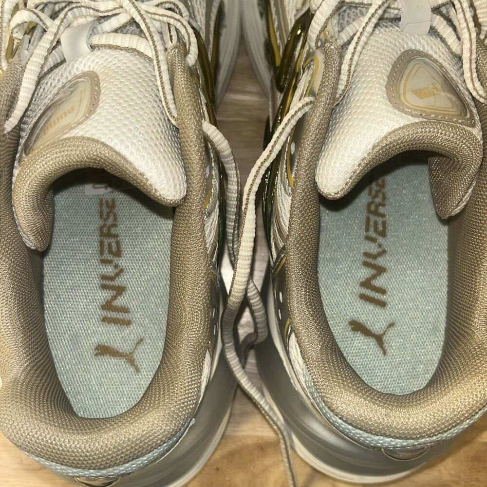Puma Inverse Sneakers Women’s Size 9.5 White Gold Green Athletic Running Shoes - Picture 6 of 9